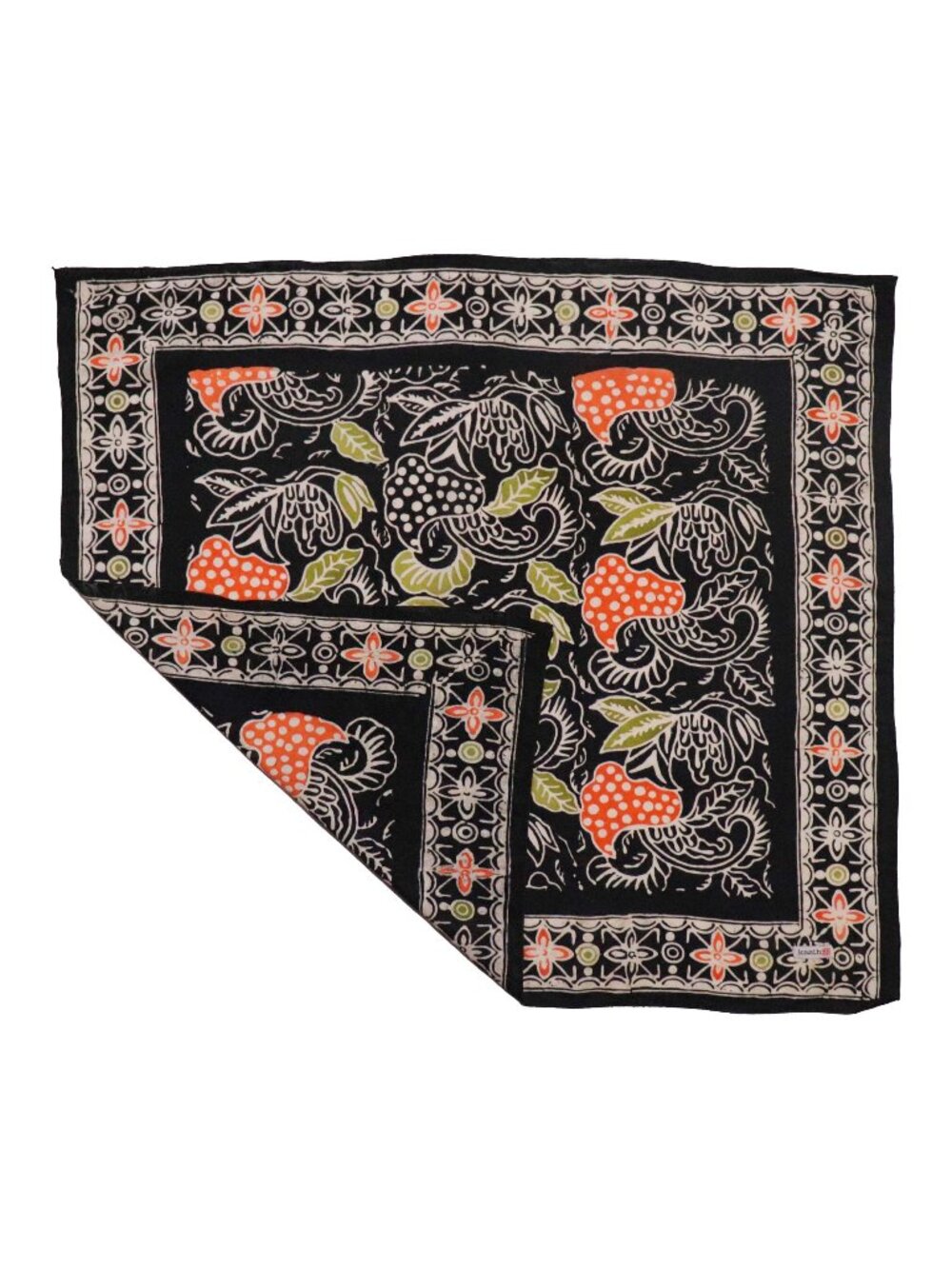 Batik Bandana, 100% Soft Cotton, Dusk Petals, Black, Orange